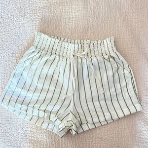 Sim & Sam Pull on Green‎ Striped Linen Women's Shorts